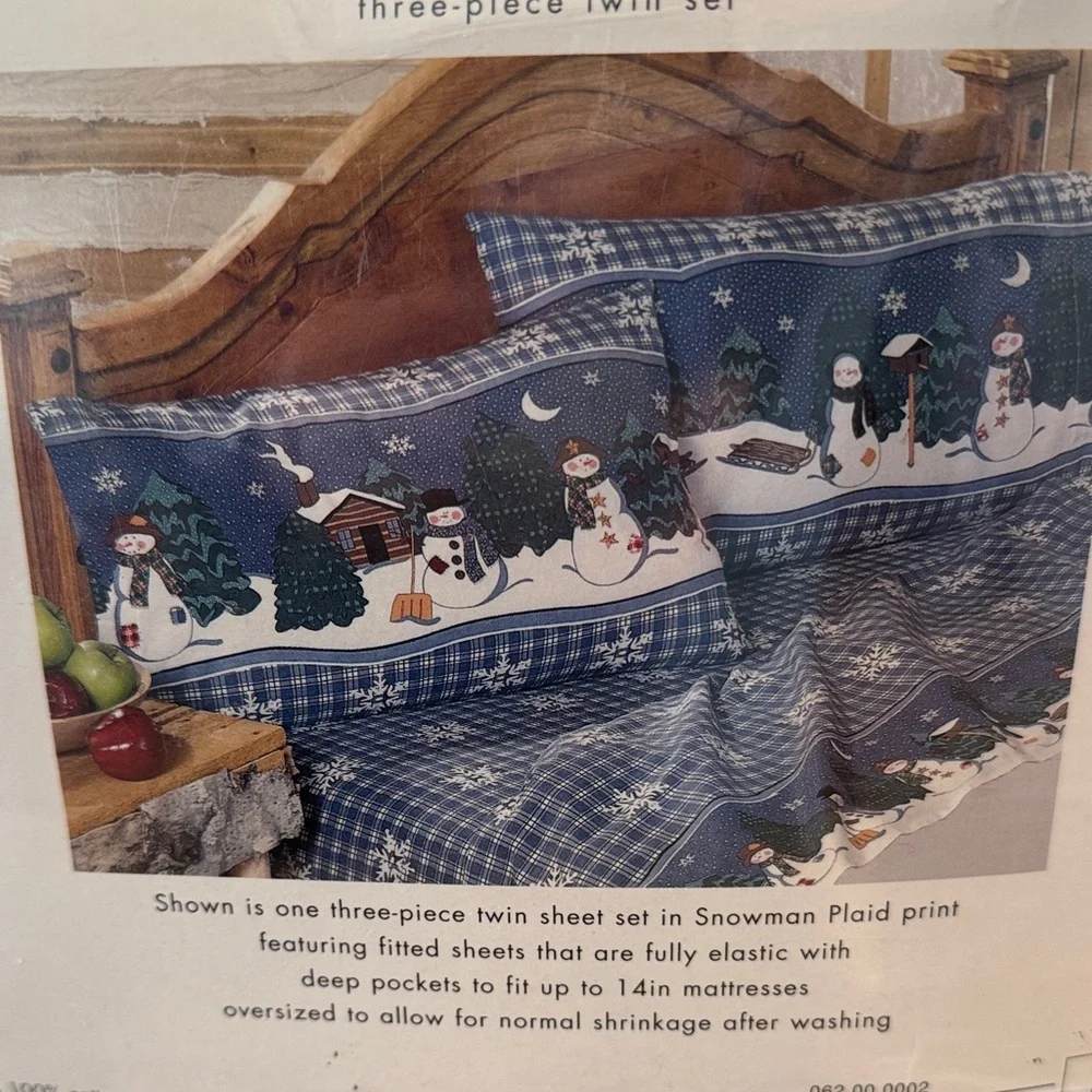 Holiday Snowman Flannel Sheet Set - Blue and White